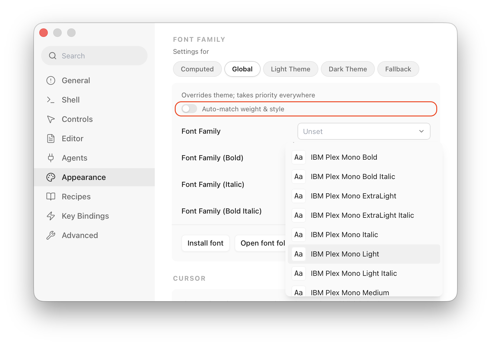 turn off Auto-match weight & style