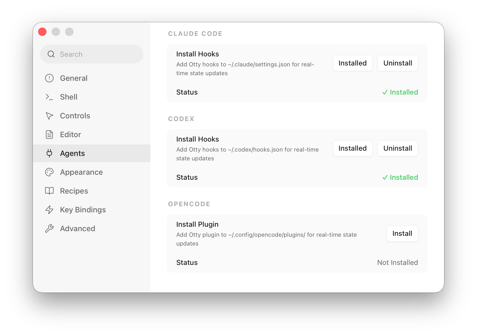 Agent integration settings