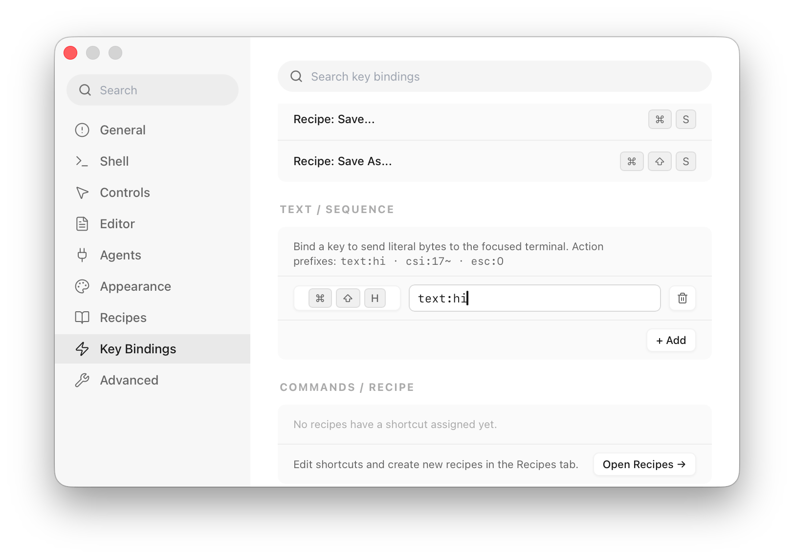 Keybindings for Custom Text