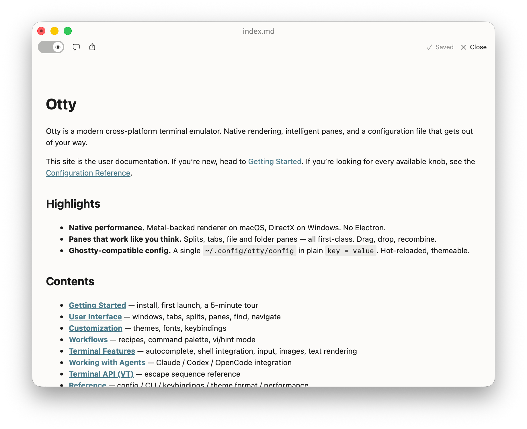 Otty markdown viewer pane