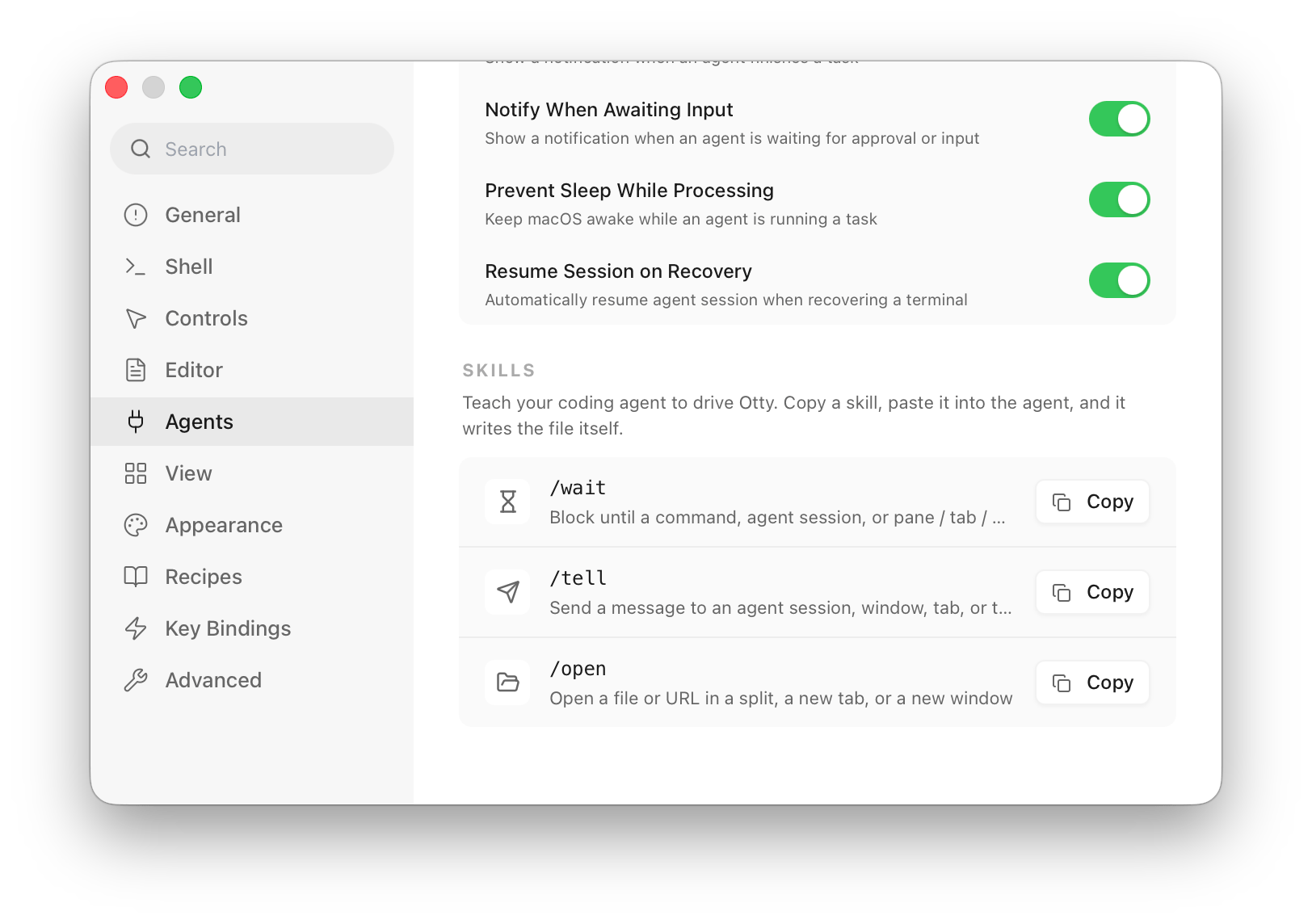 The Skills card in Settings ▸ Agents